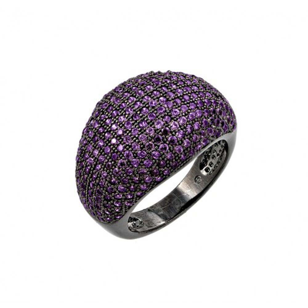 Sterling Silver Nickel Free Oxidized Rhodium Plated Purple Micro Pave Set CZ Dome RingAnd Width 1mm