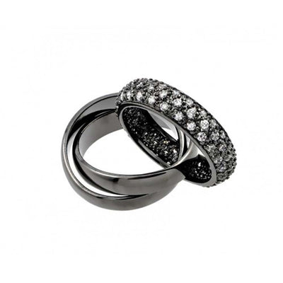 Sterling Silver Black Rhodium Plated Clear Pave Set CZ Eternity Movable RingAnd Width 2mm