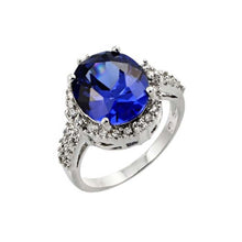 Load image into Gallery viewer, Sterling Silver Filigree Solitaire Oval Cut Tanzanite Cz with Paved Halo Setting Ring And Ring Dimensions of 13.8MMx15.4MM