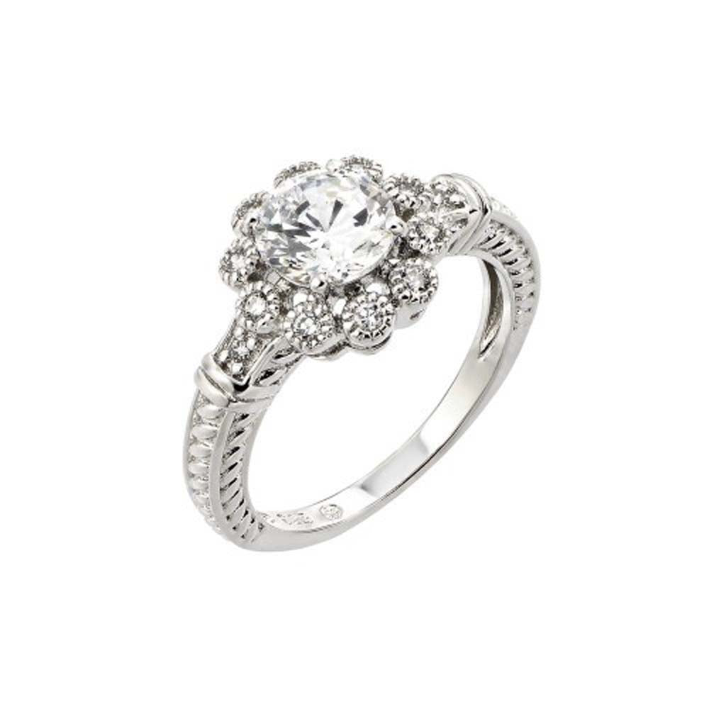 Sterling Silver Flower Cluster Czs Design Fancy Band Ring with Ring Dimensions of 11.3MMx12.5MM