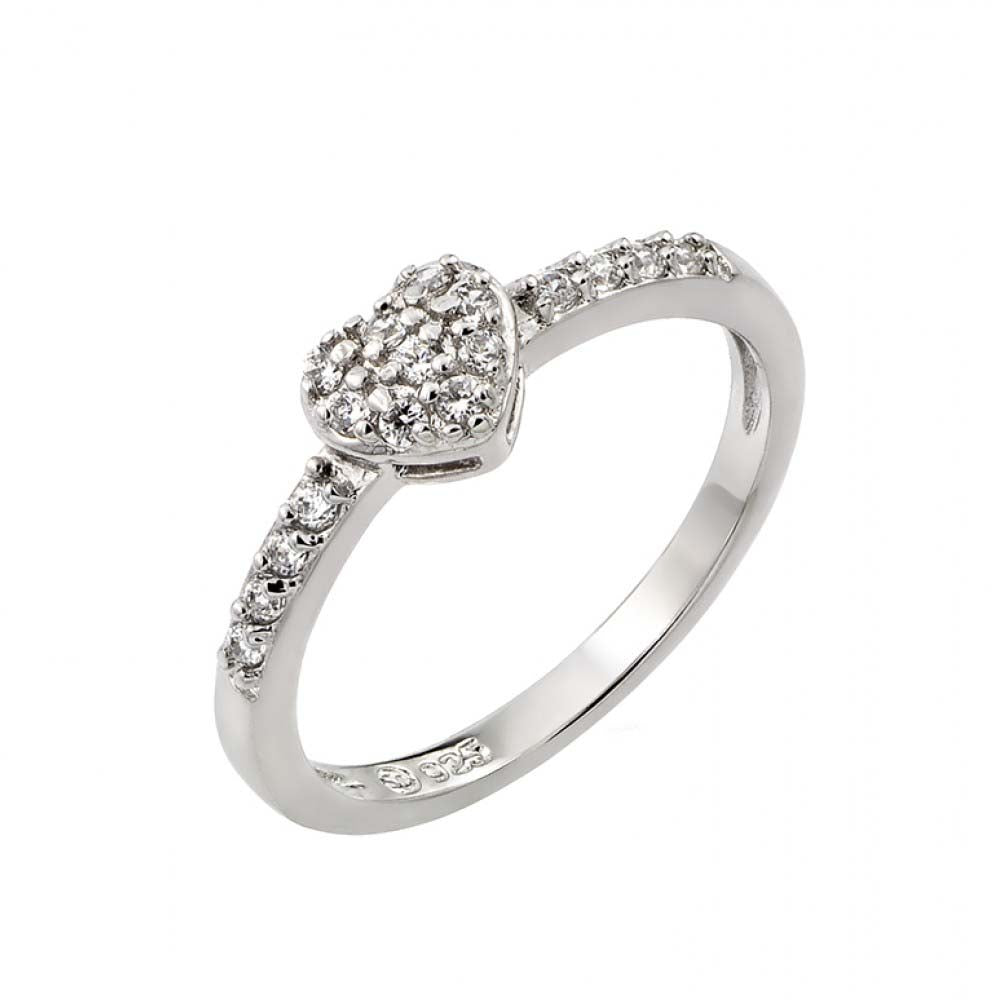 Sterling Silver Trendy Small Paved Heart Design Ring with Ring Dimensions of 6.4MMx5.5MM