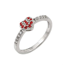 Load image into Gallery viewer, Sterling Silver Rhodium Plated  Dark Red Inlay CZ Birthstone Heart Ring