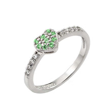 Load image into Gallery viewer, Sterling Silver Rhodium Plated Green Inlay CZ Birthstone Heart Ring