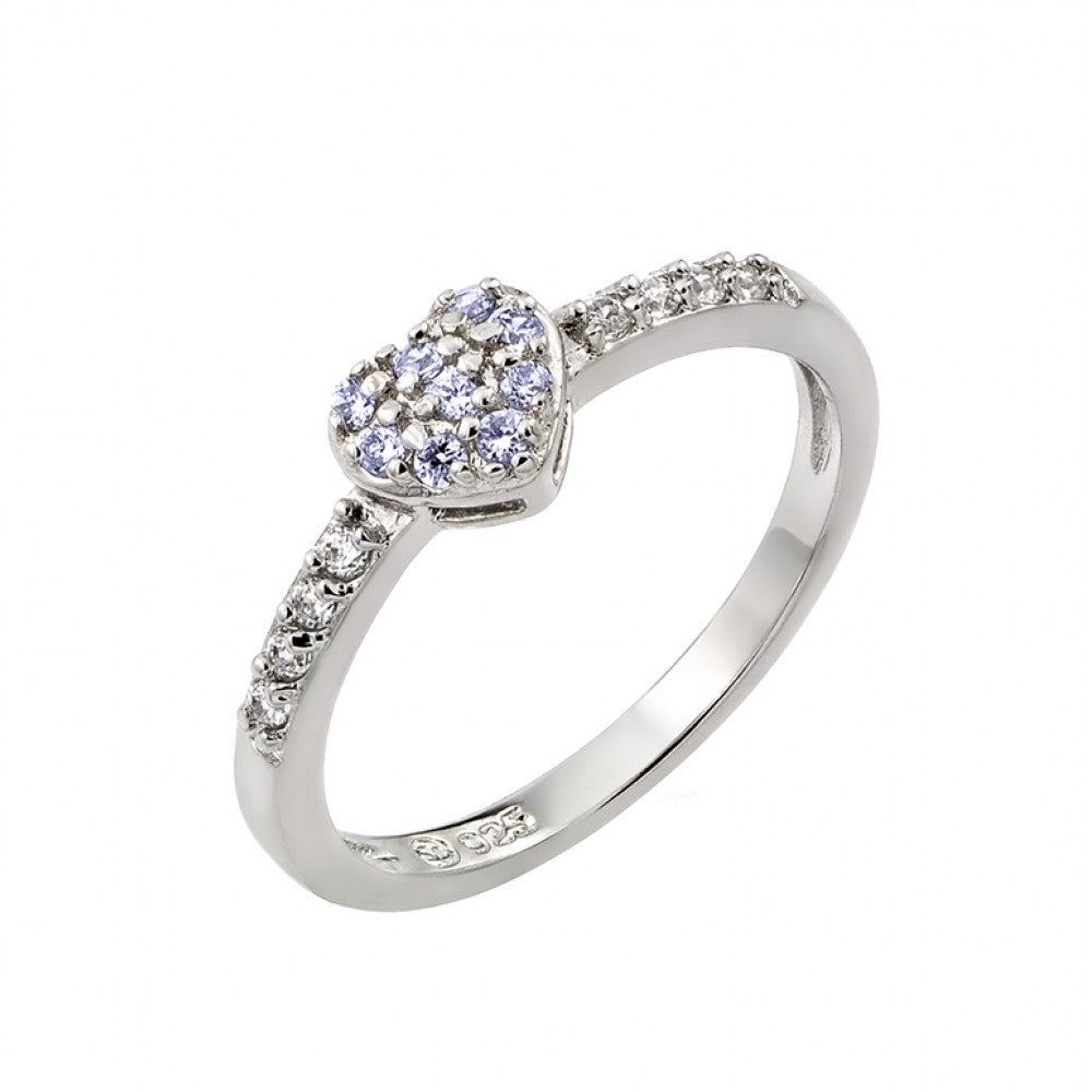 Sterling Silver Rhodium Plated Clear Inlay CZ June Birthstone Heart Ring