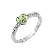 Load image into Gallery viewer, Sterling Silver Rhodium Plated Light Green Inlay CZ Birthstone Heart Ring