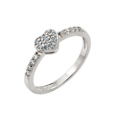 Load image into Gallery viewer, Sterling Silver Rhodium Plated Light Blue Inlay CZ Birthstone Heart Ring