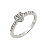 Sterling Silver Rhodium Plated Clear Inlay CZ March Birthstone Heart Ring