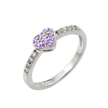 Load image into Gallery viewer, Sterling Silver Rhodium Plated Purple Inlay CZ Birthstone Heart Ring