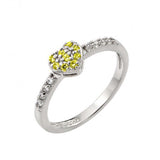 Sterling Silver Rhodium Plated Yellow Inlay CZ Birthstone Heart Ring