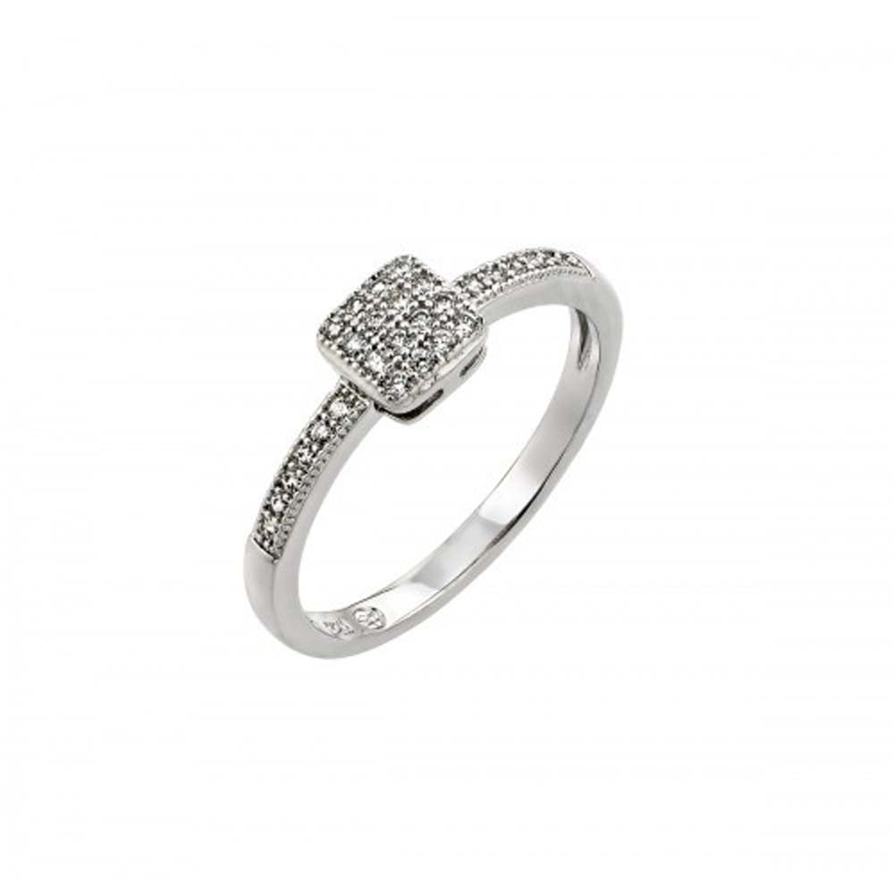 Sterling Silver Small Micro Paved Square Shaped Design Ring with Ring Diameter of 5.5MM