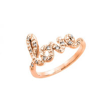 Load image into Gallery viewer, Sterling Silver Rose Gold Plated Trendy Word  LOVE  Inlaid with Clear Czs RingAnd Ring Dimensions of 19.8MMx12.1MM