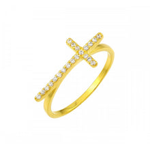 Load image into Gallery viewer, Sterling Silver Nickel Free Gold Plated Cross Shaped RingAnd Width 1mm