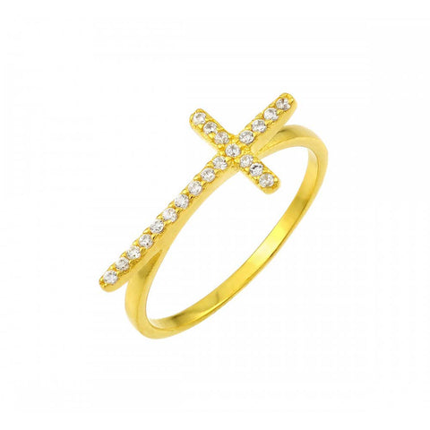 Sterling Silver Nickel Free Gold Plated Cross Shaped RingAnd Width 1mm