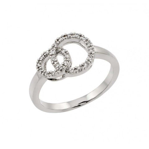 Sterling Silver Rhodium Plated Clear CZ Interwined Circles Ring