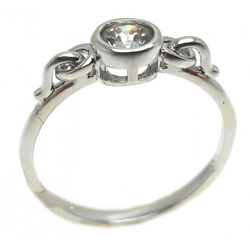 Sterling Silver Fancy Band Ring with Centered Round Cut Clear Cz on Bezel SettingAnd Ring Dimensions of 15MMx4MM