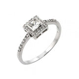 Sterling Silver Rhodium Plated Clear Square CZ Ring