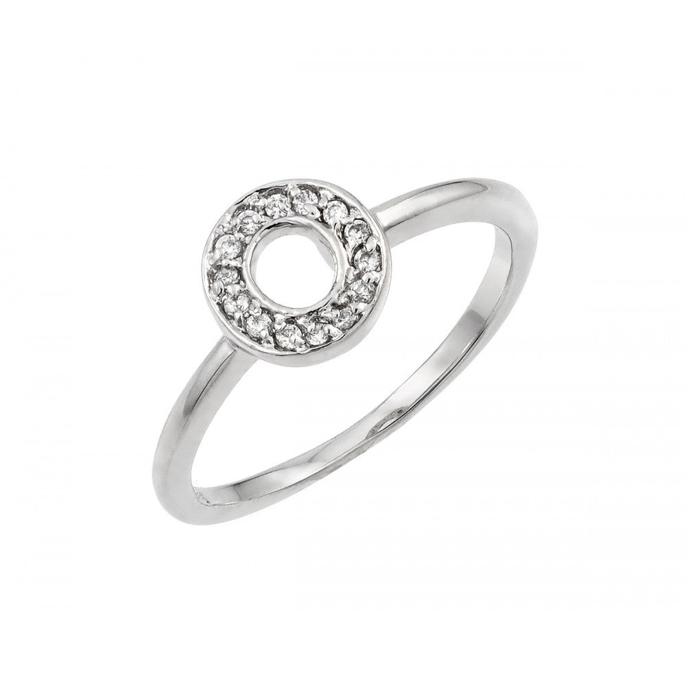 Sterling Silver Rhodium Plated Pave Set Clear CZ Open Circle Ring