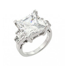 Load image into Gallery viewer, Sterling Silver Rhodium Plated Large Square Shaped Ring With CZ Stones