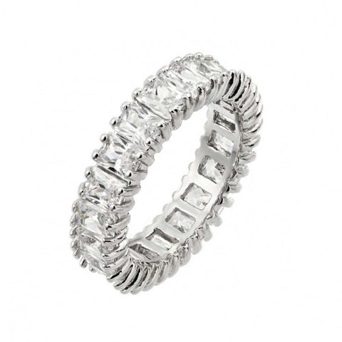 Sterling Silver Rhodium Plated Clear Rectangular CZ Eternity Ring