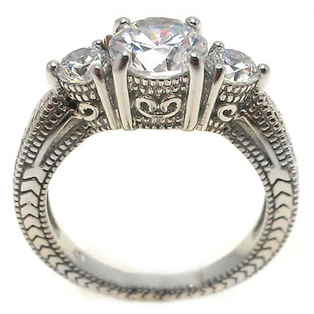 Sterling Silver PastAnd PresentAnd Future Round Cut Clear Czs Antique Filigree Style Ring