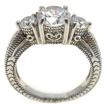 Load image into Gallery viewer, Sterling Silver PastAnd PresentAnd Future Round Cut Clear Czs Antique Filigree Style Ring