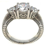 Sterling Silver PastAnd PresentAnd Future Round Cut Clear Czs Antique Filigree Style Ring