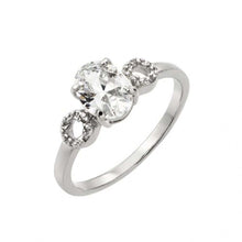 Load image into Gallery viewer, Sterling Silver Rhodium Plated Clear Oval Center CZ Open Circle Sides .925 Ring
