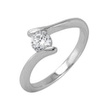 Sterling Silver Rhodium Plated Single CZ Plain Ring