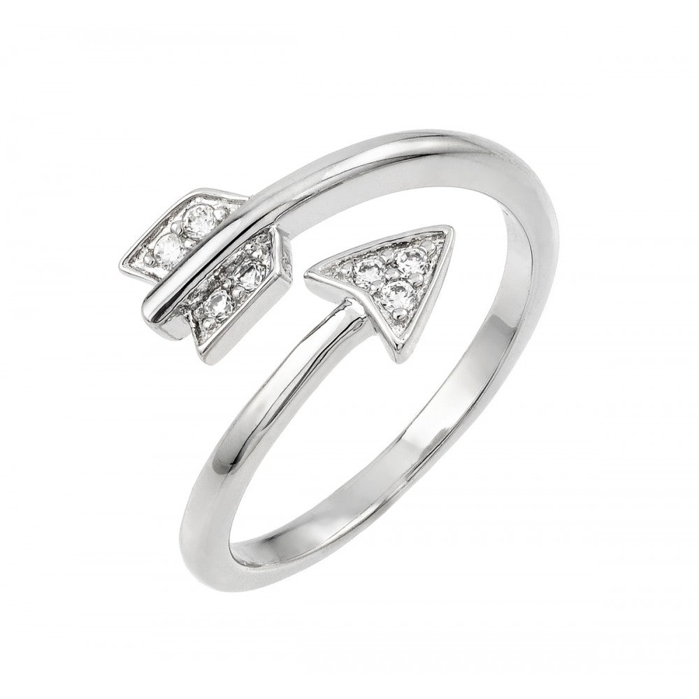 Sterling Silver Rhodium Plated Clear CZ Arrow Ring