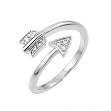 Load image into Gallery viewer, Sterling Silver Rhodium Plated Clear CZ Arrow Ring