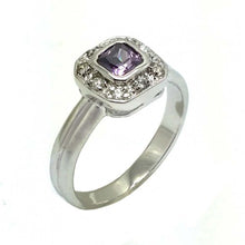 Load image into Gallery viewer, Sterling Silver Rhodium Plated Purple Center Clear Cluster CZ Bridal Engagement Ring