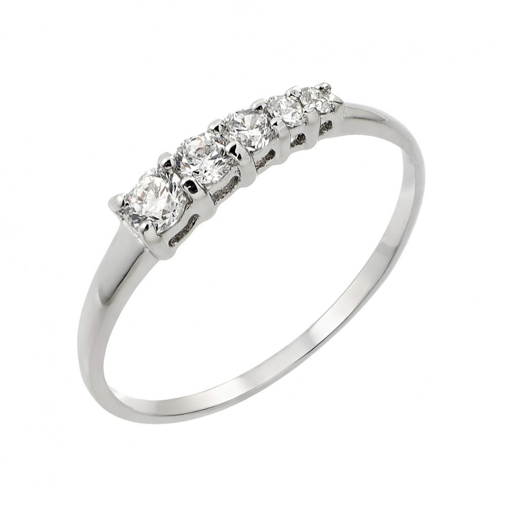 Sterling Silver Rhodium Plated 5 Stone Set Clear CZ Graduating Ring