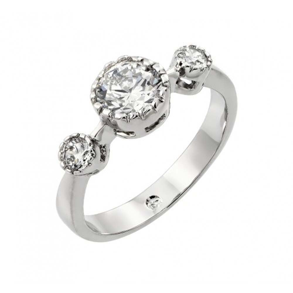 Sterling Silver Nickel Free Rhodium Plated Three Round Past Present Future Shaped Ring With CZ StonesAnd Width 3mmAnd Thickness 6mm