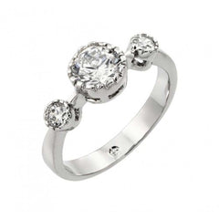 Sterling Silver Nickel Free Rhodium Plated Three Round Past Present Future Shaped Ring With CZ StonesAnd Width 3mmAnd Thickness 6mm