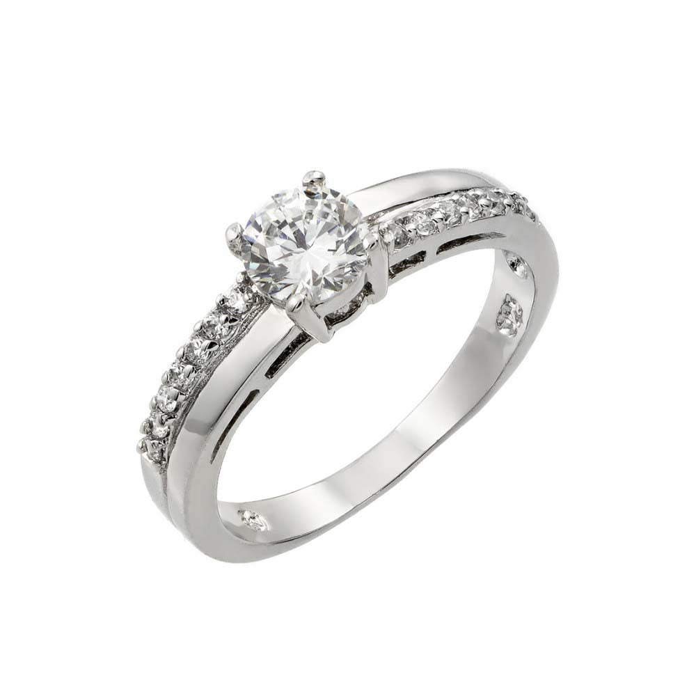 Sterling Silver Rhodium Plated Clear Round Center CZ Bridal Ring