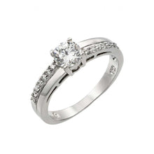 Load image into Gallery viewer, Sterling Silver Rhodium Plated Clear Round Center CZ Bridal Ring