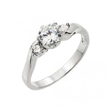 Load image into Gallery viewer, Sterling Silver Rhodium Plated 3 Stone Set CZ Past Present Future Curved Ring