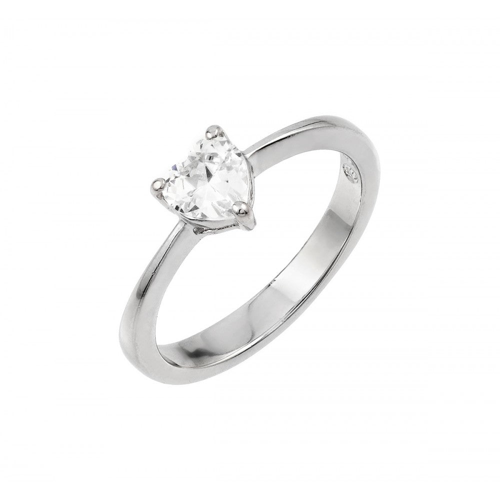 Sterling Silver Rhodium Plated Clear CZ Solitaire Ring
