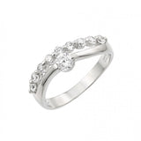 Sterling Silver Rhodium Plated Round Clear CZ 2 Row Ring