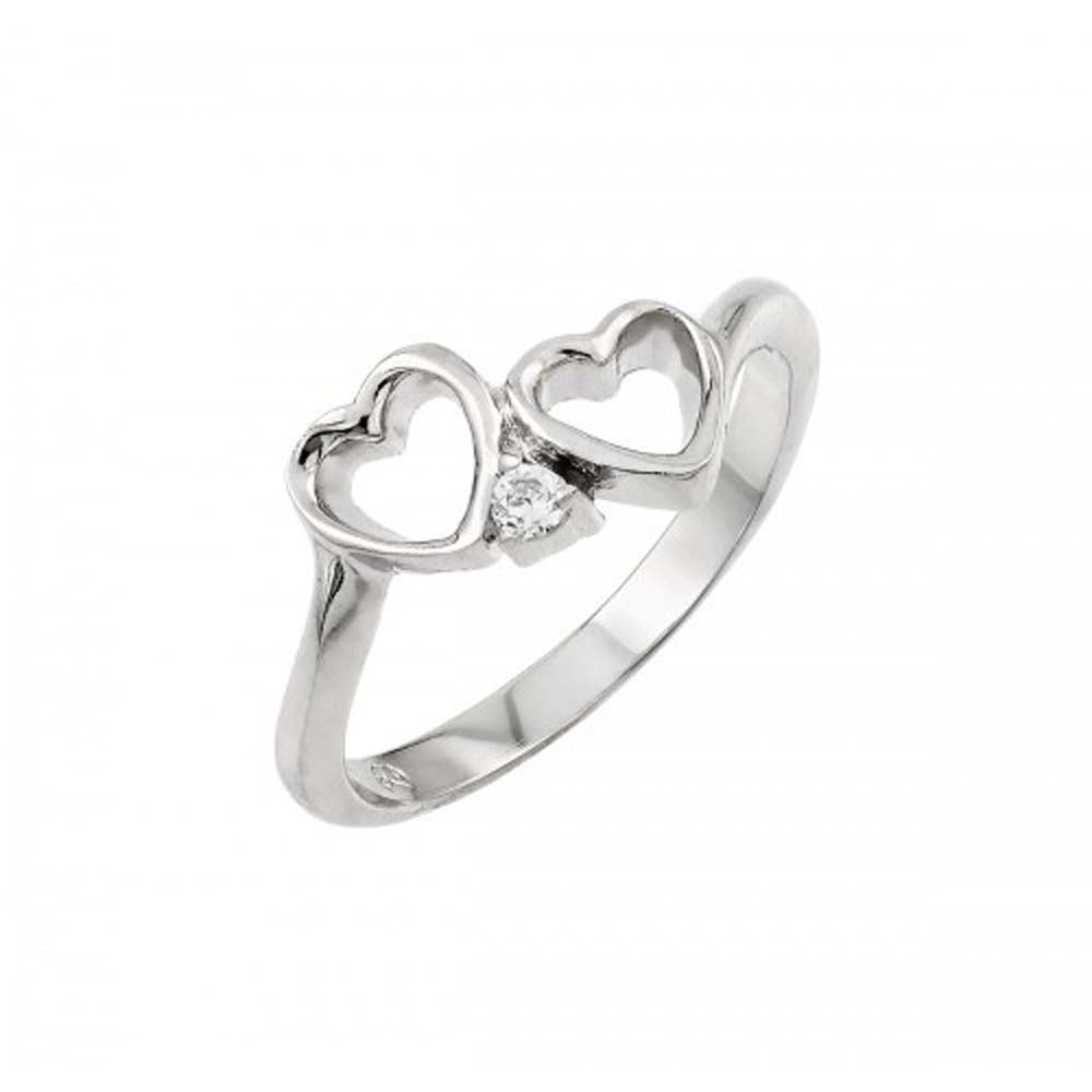 Sterling Silver Rhodium Plated Clear CZ Open Heart Ring