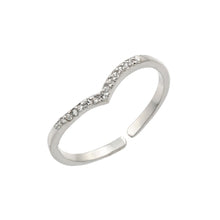 Load image into Gallery viewer, Sterling Silver Rhodium Plated Clear Inlay CZ Chevron Ring