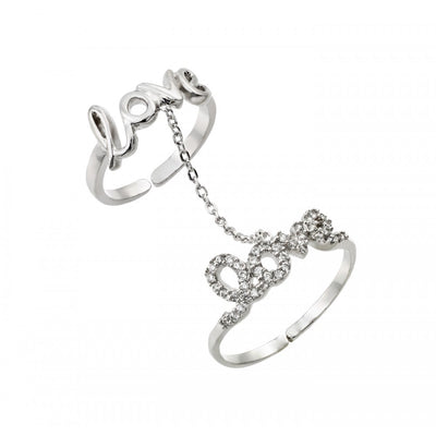 Sterling Silver Rhodium Plated Clear CZ Love Knuckle Slave Ring