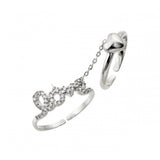 Sterling Silver Rhodium Plated Clear CZ Love Heart Knuckle Slave Ring