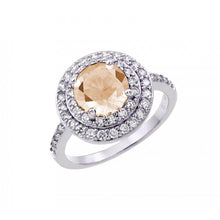 Load image into Gallery viewer, Sterling Silver Rhodium Plated Champagne Center and Clear Cluster CZ Ring