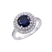 Load image into Gallery viewer, Sterling Silver Rhodium Plated Blue Center and Clear Cluster CZ Ring