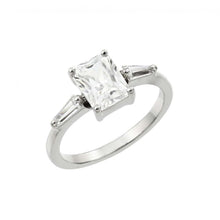 Load image into Gallery viewer, Sterling Silver Rhodium Plated Clear Rectangular Center CZ Ring