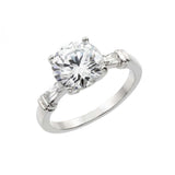Sterling Silver Rhodium Plated Clear Round Center CZ Bridal Engagement Ring