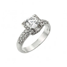 Load image into Gallery viewer, Sterling Silver Rhodium Plated Clear Round Center and Pave Set CZ Square Ring