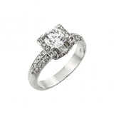 Sterling Silver Rhodium Plated Clear Round Center and Pave Set CZ Square Ring