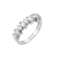 Load image into Gallery viewer, Sterling Silver Rhodium Plated Clear Round and Baguette CZ Half Row Ring